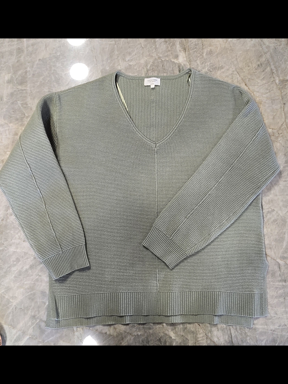 Gentle Fawn Lisbon V-Neck Waffle Knit Sweater Sage Green S Oversized
